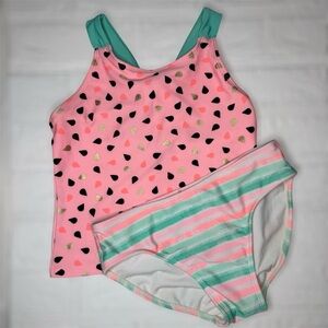 Cat & Jack Watermelon Pink and Mint Swimsuit Set Size L (10/12)